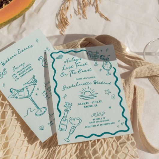 Laatste toast op de Coast Aqua Bachelorette Weeken Kaart