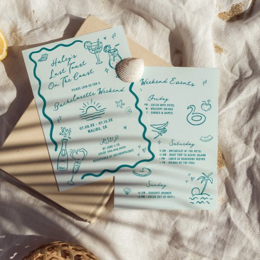 Laatste toast op de Coast Aqua Bachelorette Weeken Kaart