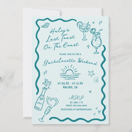 Laatste toast op de Coast Aqua Bachelorette Weeken Kaart (Voorkant)