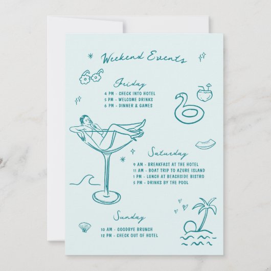 Laatste toast op de Coast Aqua Bachelorette Weeken Kaart (Achterkant)