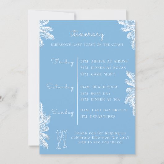 Laatste Toast op de Coast Bachelorette Uitnodiging (Achterkant)