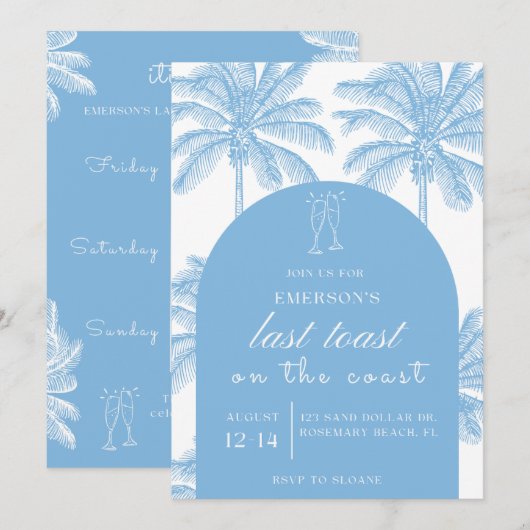 Laatste Toast op de Coast Bachelorette Uitnodiging (Voorkant / Achterkant)