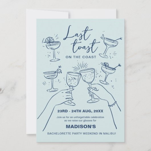 Laatste Toast op de Coast Bachelorette Weekend Kaart (Voorkant)