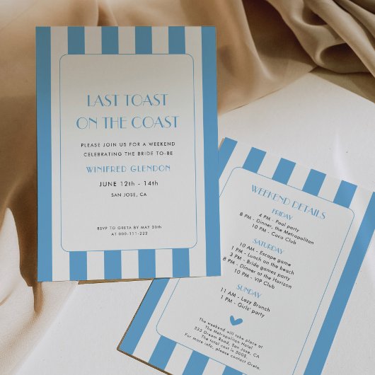 Laatste Toast op de Coast Bachelorette Weekend Kaart