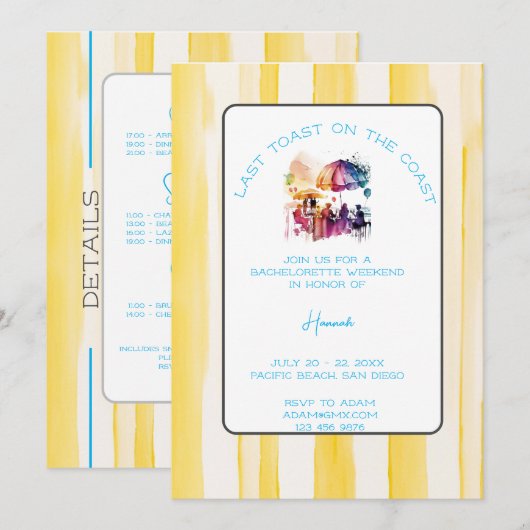 Laatste toast op de Coast Bachelorette Weekend Kaart (Voorkant / Achterkant)