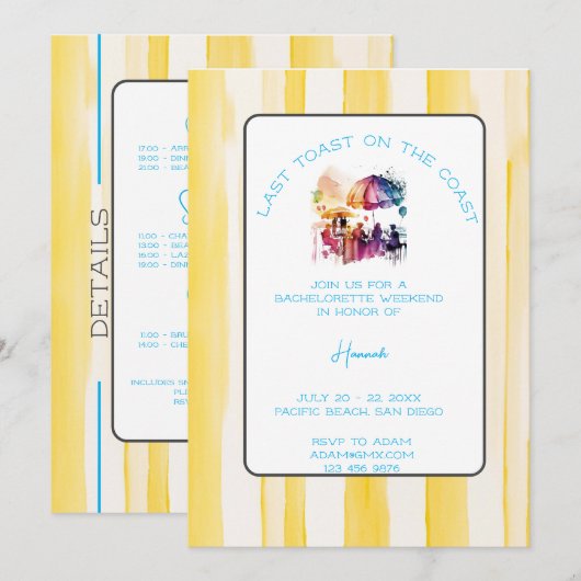 Laatste toast op de Coast Bachelorette Weekend Kaart (Voorkant / Achterkant)