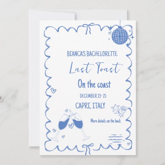 Laatste Toast op de Coast Bachelorette Weekend Par Kaart (Voorkant)