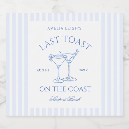 Laatste toast op de Coast Bachelorette Weekend Sparkling Wijnetiket (Enkel label)