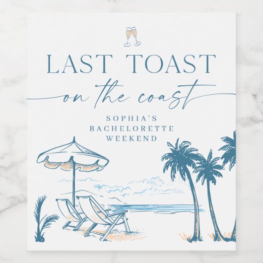 Laatste toast op de Coast Bachelorette Wijnlabels Wijn Etiket (Enkel label)