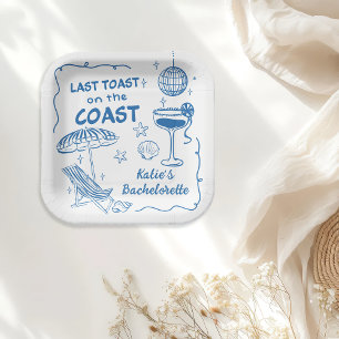 Laatste Toast op de Coast Beach Blue Bachelorette Papieren Bordje
