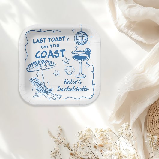 Laatste Toast op de Coast Beach Blue Bachelorette Papieren Bordje
