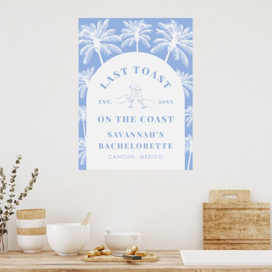 Laatste Toast op de Coast Beach Blue Bachelorette Poster (Keuken)