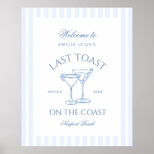 Laatste Toast op de Coast Beach Blue Bachelorette Poster (Voorkant)
