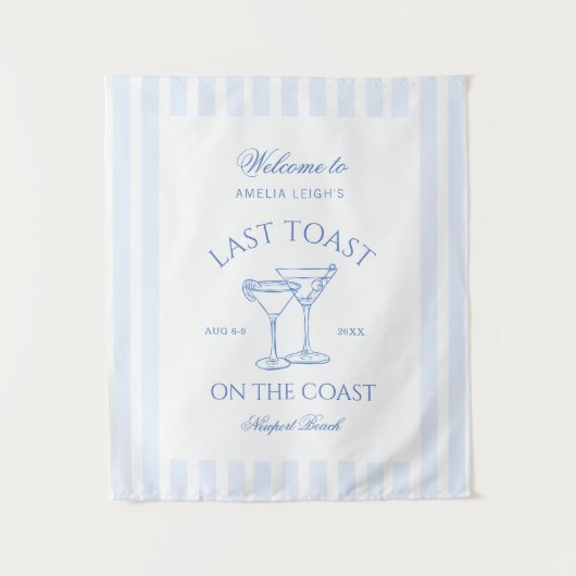 Laatste Toast op de Coast Beach Blue Bachelorette Wandkleed (Voorkant)