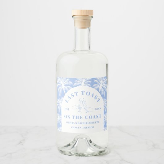 Laatste toast op de Coast Beach Coastal Bacheloret Likeurfles Etiket (Voorkant)