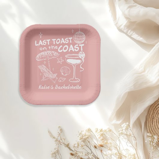 Laatste Toast op de Coast Beach Roze Bachelorette Papieren Bordje