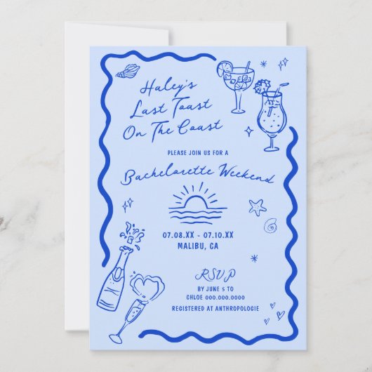 Laatste toast op de Coast Blue Bachelorette Weeken Kaart (Voorkant)