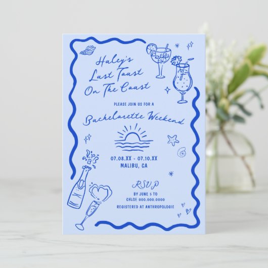 Laatste toast op de Coast Blue Bachelorette Weeken Kaart (Staand voorkant)