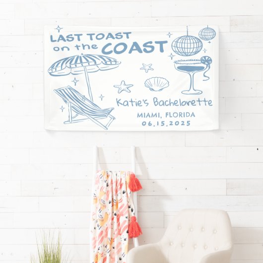 Laatste toast op de Coast Blue Bachelorette Weeken Spandoek (Insitu)