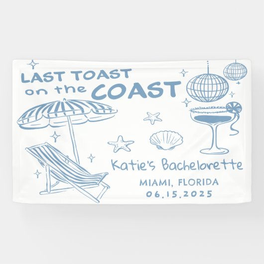 Laatste toast op de Coast Blue Bachelorette Weeken Spandoek (Horizontaal)
