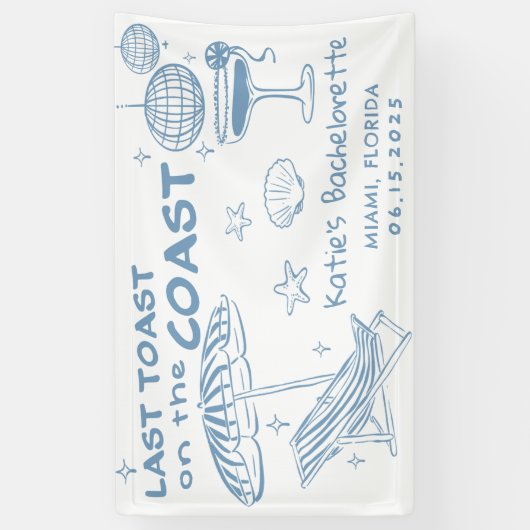 Laatste toast op de Coast Blue Bachelorette Weeken Spandoek (Verticaal)