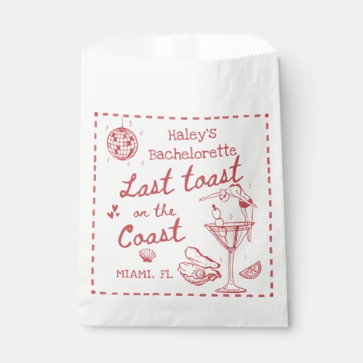 Laatste Toast op de Coast Red Bachelorette Party Bedankzakje (Voorkant)