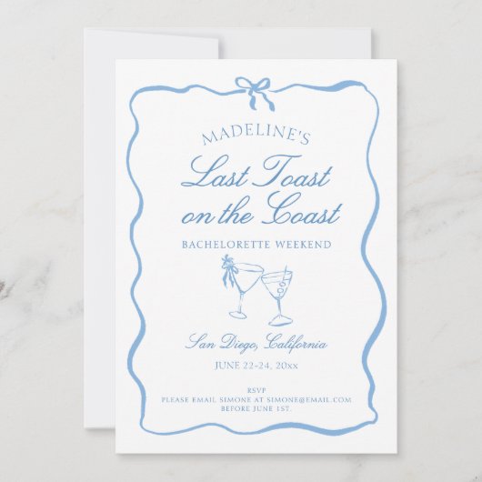 Laatste Toast op de Coast Script Bachelorette Part Kaart (Voorkant)