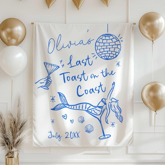 Laatste toast op de kust achtergrond, strand Bache Wandkleed