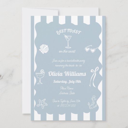 Laatste toast op de kust Bachelorette Party Uitnod Kaart (Voorkant)