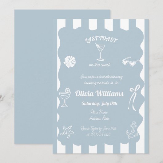 Laatste toast op de kust Bachelorette Party Uitnod Kaart (Voorkant / Achterkant)