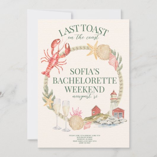 Laatste Toast op de kust Bachelorette Uitnodigen Bedankkaart (Voorkant)
