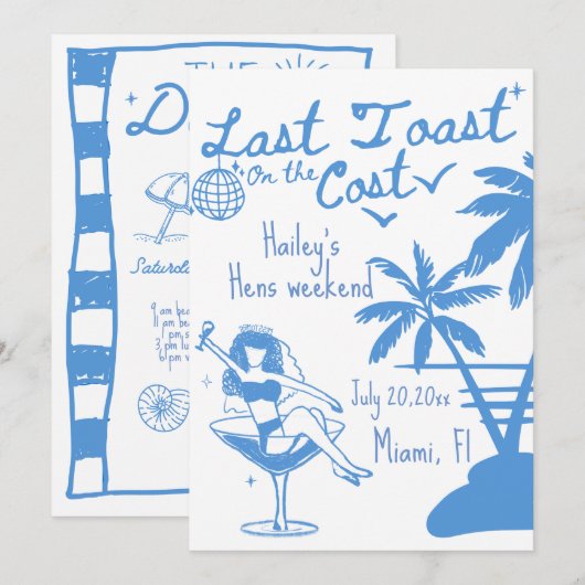 Laatste toast op de kust bachelorette uitnodiging (Voorkant / Achterkant)