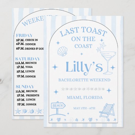 Laatste Toast Op De Kust Bachelorette Uitnodiging (Voorkant / Achterkant)