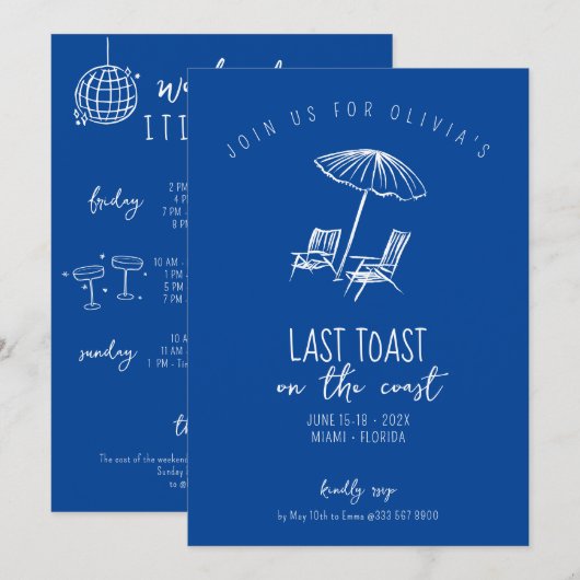 Laatste toast op de kust bachelorette weekend kaart (Voorkant / Achterkant)