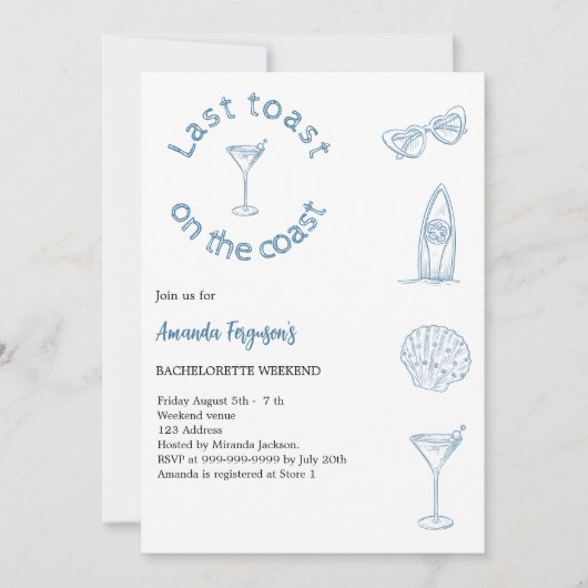 Laatste toast op de kust bachelorette weekend kaart (Voorkant)