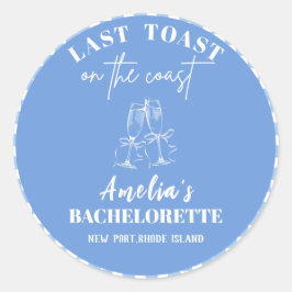 Laatste toast op de kust blauwe vrijgezellenfeest  ronde sticker