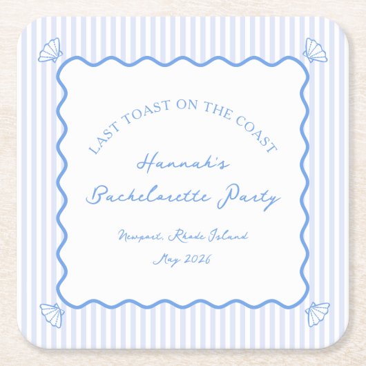 Laatste toast op de kust Blue Bachelorette Party Kartonnen Onderzetters (Voorkant)