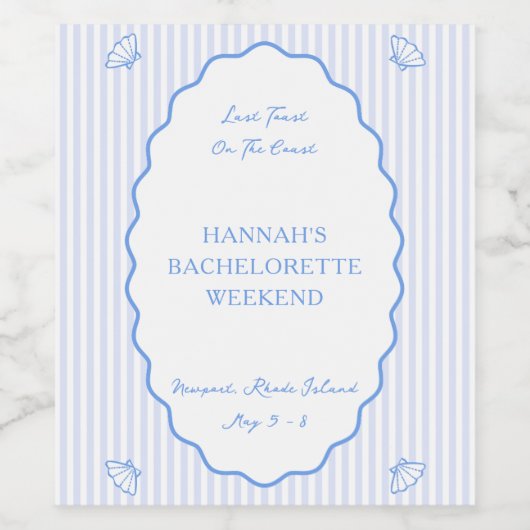 Laatste toast op de kust Blue Bachelorette Party Wijn Etiket (Enkel label)