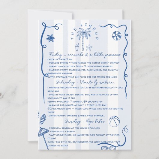 Laatste toast op de kust Blue Bachelorette Weekend Kaart (Achterkant)