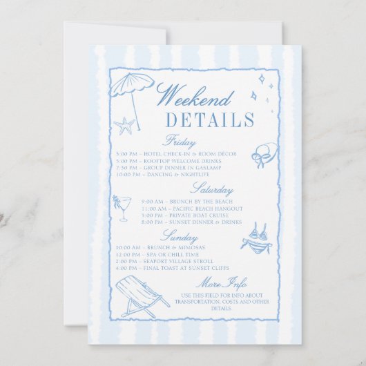 Laatste Toast op de kust Blue Stripes Bachelorette Kaart (Achterkant)