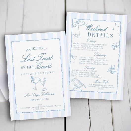 Laatste Toast op de kust Blue Stripes Bachelorette Kaart