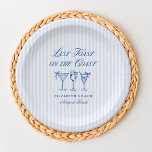 Laatste toast op de kust Elegante Hand getrokken B Papieren Bordje<br><div class="desc">Dit elegante 'Last Toast on the Coast' ontwerp is perfect voor een strand of kust vrijgezellenfeest. Het ontwerp heeft een prachtig thema aan zee, met een stijlvol lettertype en een verfijnde lay-out die zeker indruk zal maken op uw gasten. Op de achterkant van de uitnodiging vindt u alle weekenddetails voor...</div>