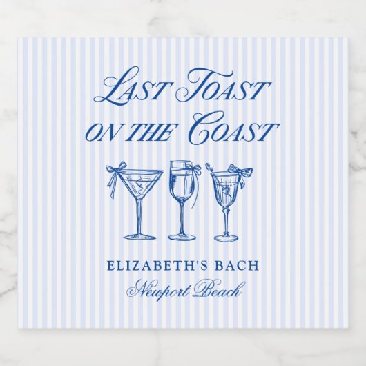 Laatste toast op de kust Elegante Hand getrokken B Sparkling Wijnetiket (Enkel label)