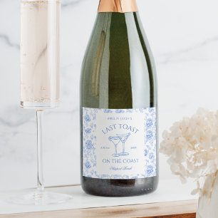 Laatste toast op de kust Floral Bachelorette Sparkling Wijnetiket