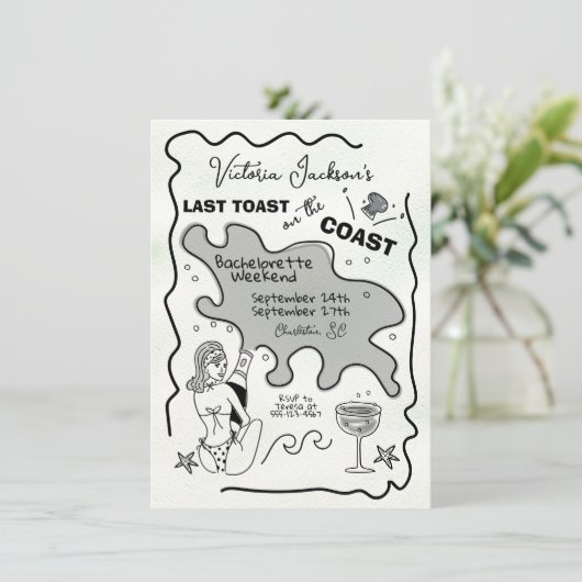 Laatste toast op de kust hand getrokken weekend kaart (Staand voorkant)