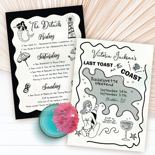 Laatste toast op de kust hand getrokken weekend kaart