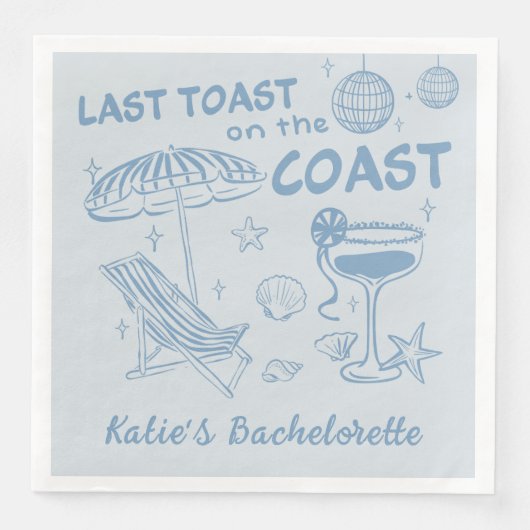 Laatste toast op de kust Handgetekende Bachelorett Servet (Voorkant)
