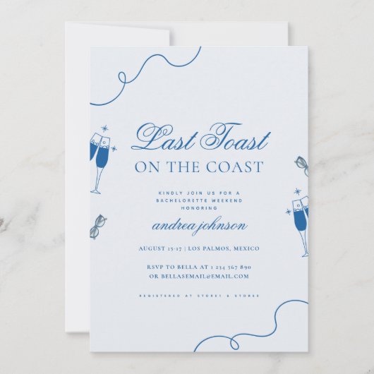 Laatste Toast op de Kust Hen Bachelorette Weekend Kaart (Voorkant)