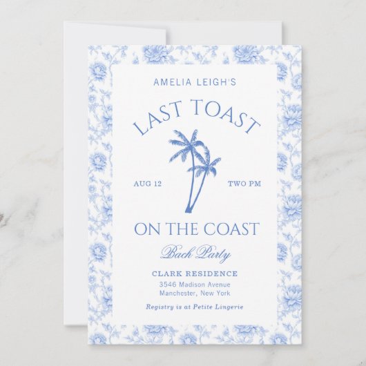 Laatste toast op de kust Palm Trees Bachelorette Kaart (Voorkant)