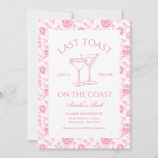 Laatste toast op de kust Roze Bloemen Bachelorette Kaart (Voorkant)